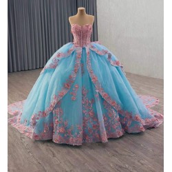 Elegant Teal Gown and Delicate Pink Lace Florals for a Memorable Coming-of-Age Celebration