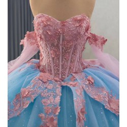 Elegant Teal Gown and Delicate Pink Lace Florals for a Memorable Coming-of-Age Celebration