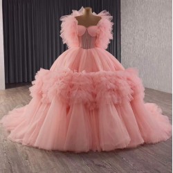 Elegant Blush Pink Tulle Ball Gown – Flattering & Sophisticated for Coming-of-Age Celebrations