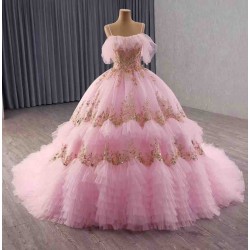 Soft Pink Tulle Ball Gown – Elegant & Slim-Fit for Coming-of-Age Ceremony