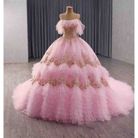 Soft Pink Tulle Ball Gown – Elegant & Slim-Fit for Coming-of-Age Ceremony