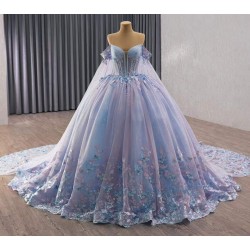 Romantic Two-Tone Lace Formal Dress - Blue & Pink Ombre Effect for Quinceañera