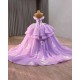 Elegant Lavender Ball Gown Dress with Delicate White Floral Appliqués & Voluminous Puffy Skirt – Whimsical Princess Style for Weddings or Special Events