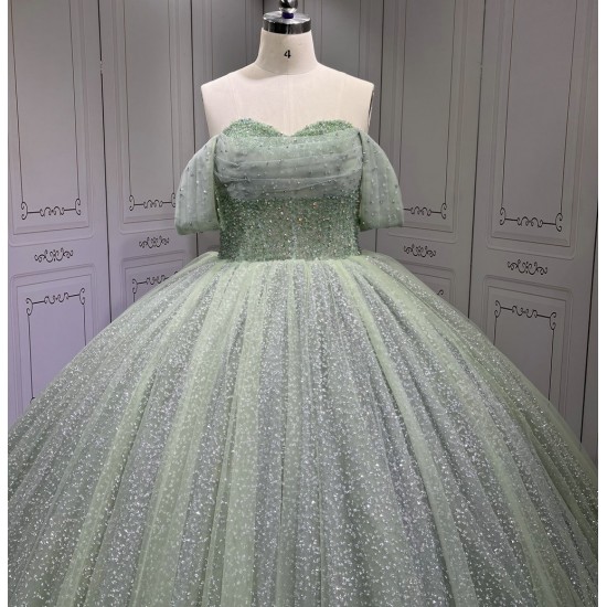Sparkly Off The Shoulder Sage Green Quinceanera Dresses