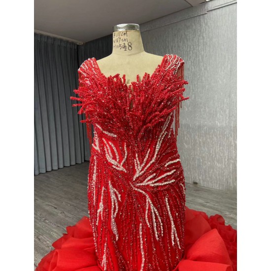 2024 Red Mermaid Prom Dresses Strapless Evening Dress Floor Length Sweetheart Neck Cocktail Party Gowns Custom Size