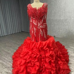 2024 Red Mermaid Prom Dresses Strapless Evening Dress Floor Length Sweetheart Neck Cocktail Party Gowns Custom Size
