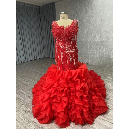 2024 Red Mermaid Prom Dresses Strapless Evening Dress Floor Length Sweetheart Neck Cocktail Party Gowns Custom Size