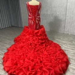 2024 Red Mermaid Prom Dresses Strapless Evening Dress Floor Length Sweetheart Neck Cocktail Party Gowns Custom Size