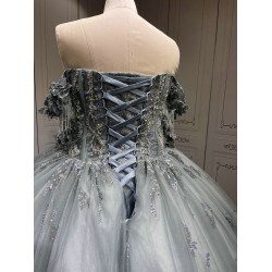 Mumuleo Metallic Blue Quinceanera Dress Lace Appliques 15 Dresses Ball Gown Vestidos Anos Quinceaneras Vestido Fiesta