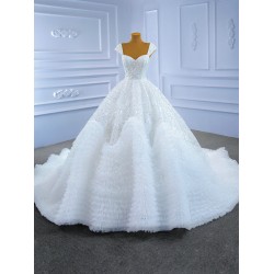 Cape Sleeve Wedding Dress Ruffled Backless Formal Bridal Growns vestido de noiva Court Train 2024