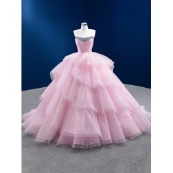 Crystal Pink Quinceanera Dress Tiered Ball Gown Sleeveless Prom Dresses For Women Party Dresses