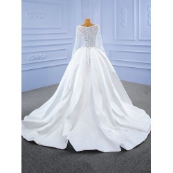 Long Sleeve Ball Gown Wedding Dresses for Women Backless Lace Appliques Bride Gown