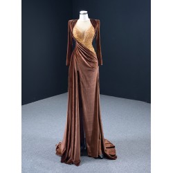 Satin Mermaid Formal Prom Dresses Lace Up Back Women Evening Gowns Slit Side Wedding Bridesmaid Party Gowns