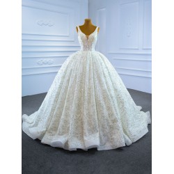 Sleeveless Ball Gown Wedding Dresses V Neck Sequin Arabic Wedding Bridal Gowns