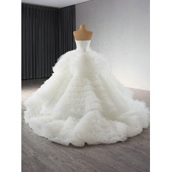 Sleeveless Ruffled Wedding Dress 2024 Strapless Bridal Dress Backless Brides Gowns For Women