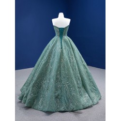 Strapless Mint Green Korea Evening Dresses Beading Tulle Sleeveless Floor Length Formal Occasion Gowns For Women