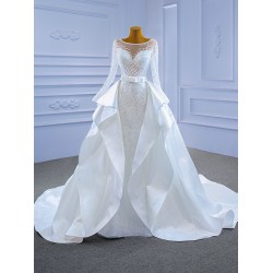 Two In One Mermaid White Wedding Dress Long Sleeve Bridal Gown Vestido De Noiva Floor Length 2024