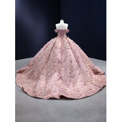 V Neck Pink Quinceanera Dress 2024 Embroidered Off Shoulder Vestidos De Baile Formal Occasion Dresses Party Dress