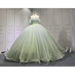 Sparkly Off The Shoulder Sage Green Quinceanera Dresses